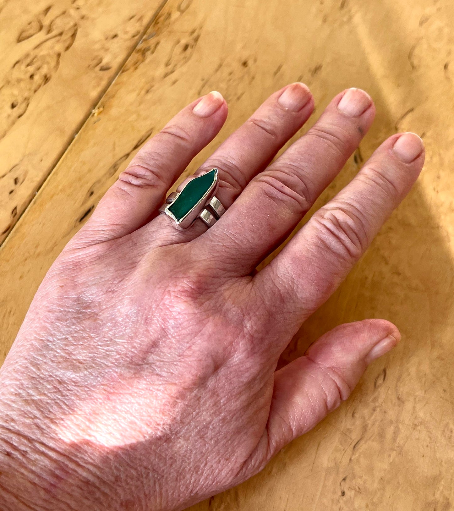 Silverring med strandglas Istapp