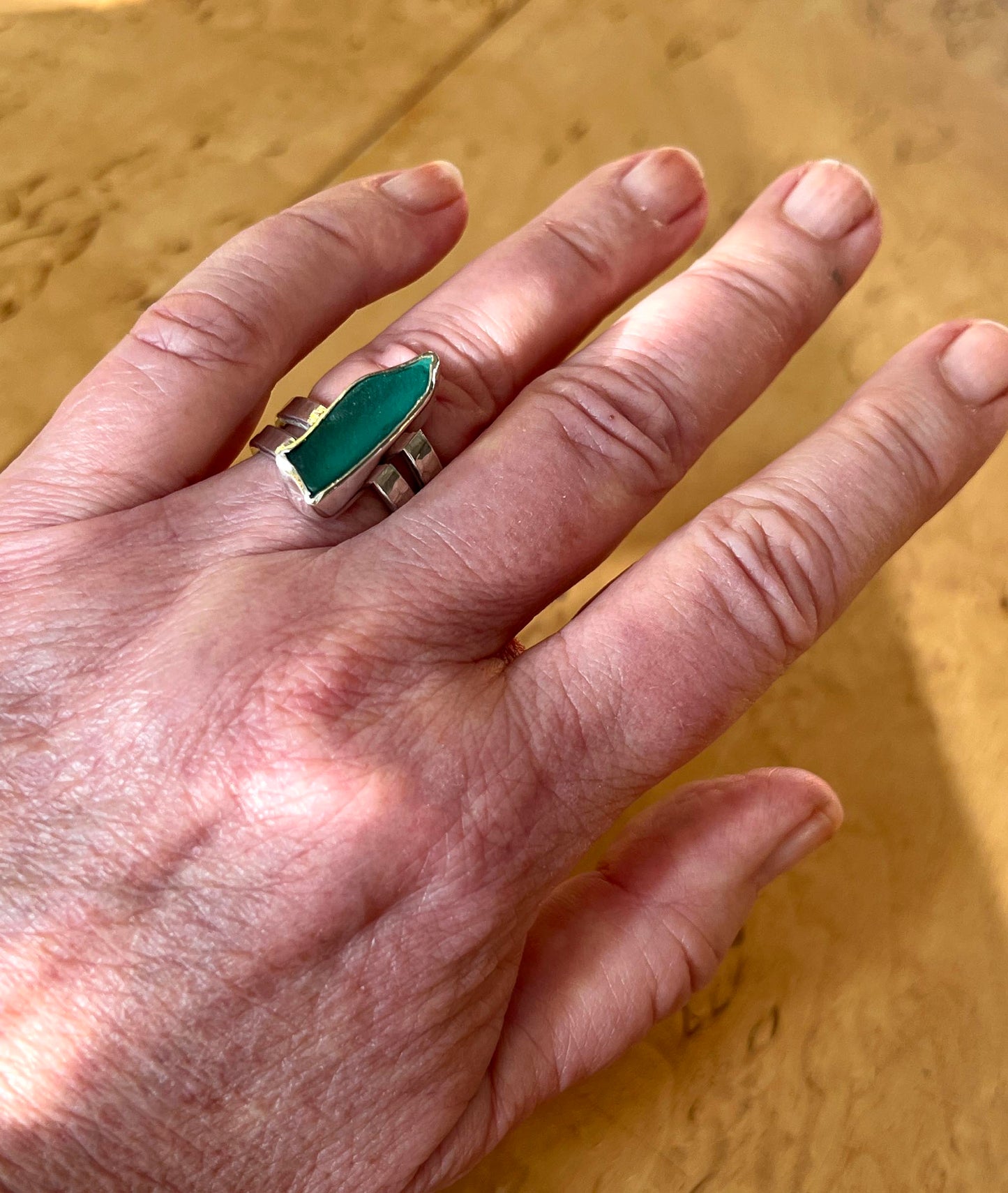 Silverring med strandglas Istapp