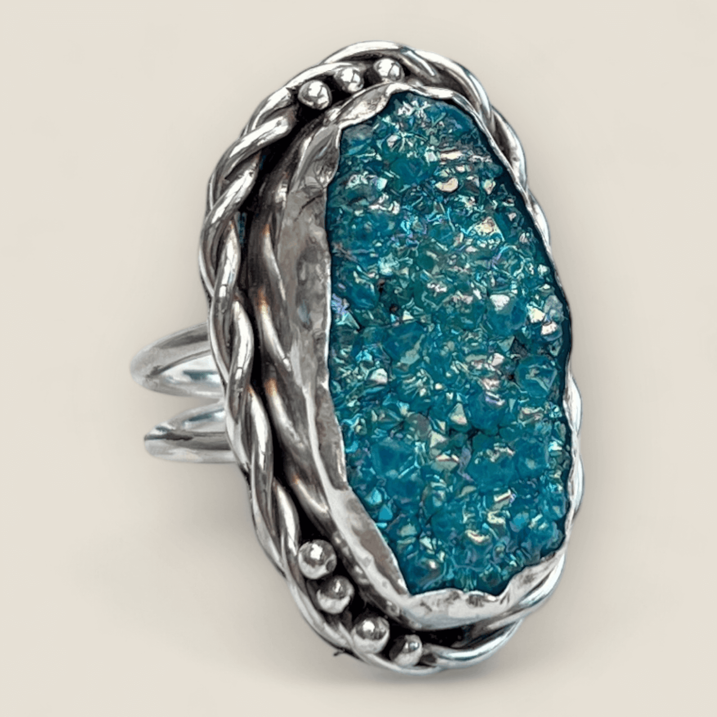 Statement-ring i silver med turkos druzy-agat