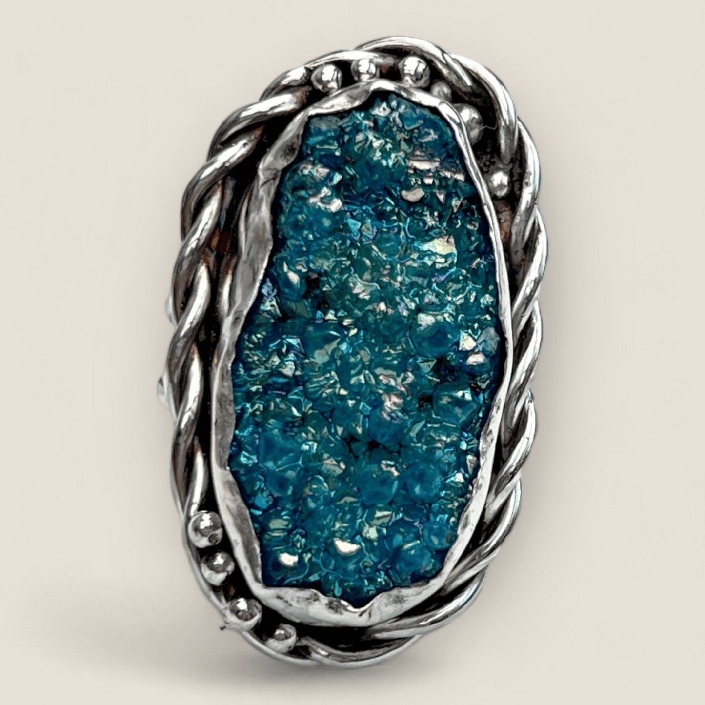 Statement-ring i silver med turkos druzy-agat