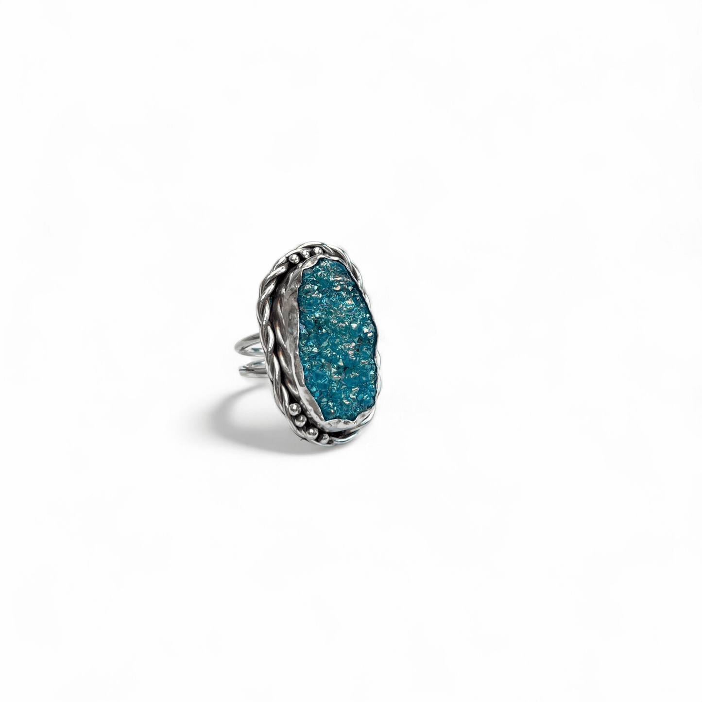 Statement-ring i silver med turkos druzy-agat
