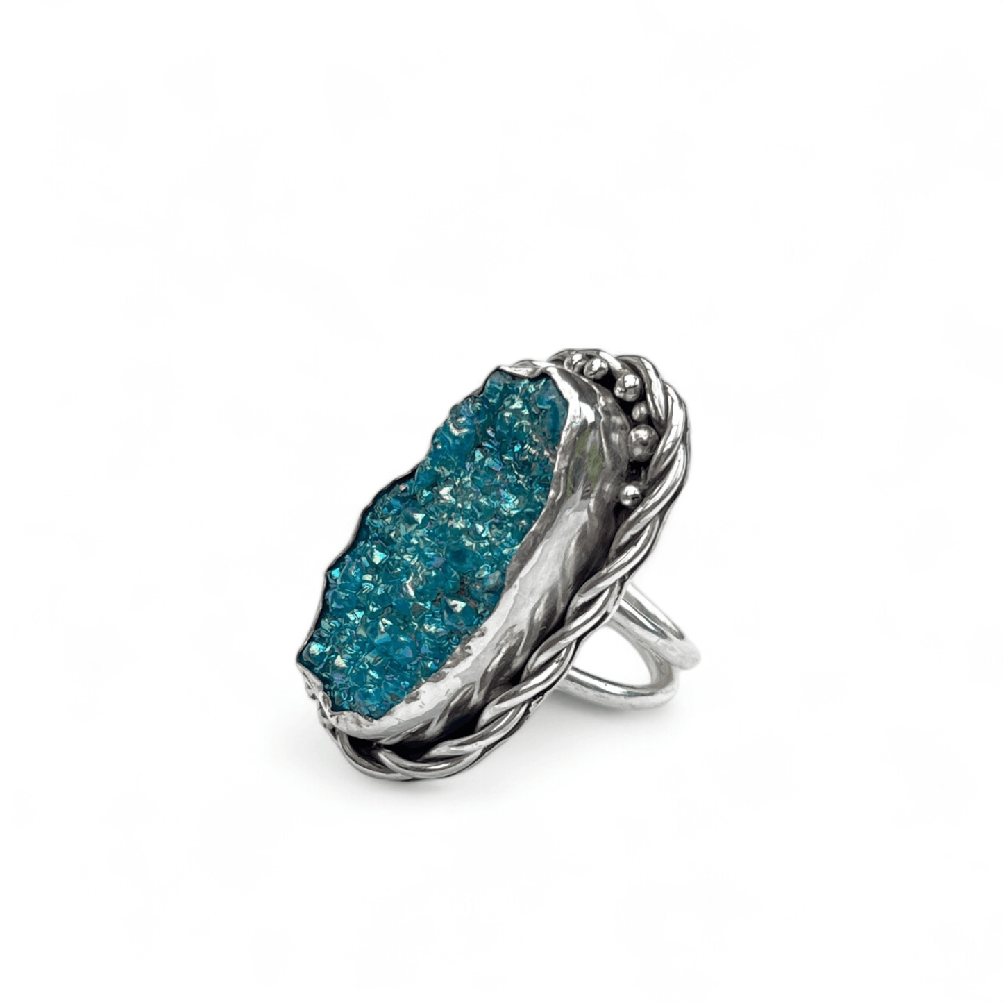 Statement-ring i silver med turkos druzy-agat