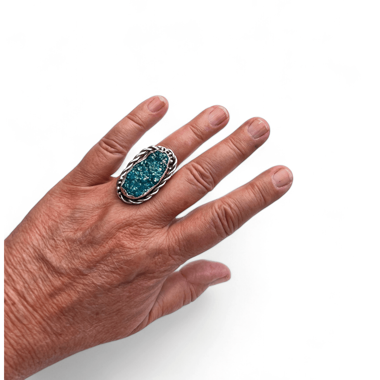 Statement-ring i silver med turkos druzy-agat