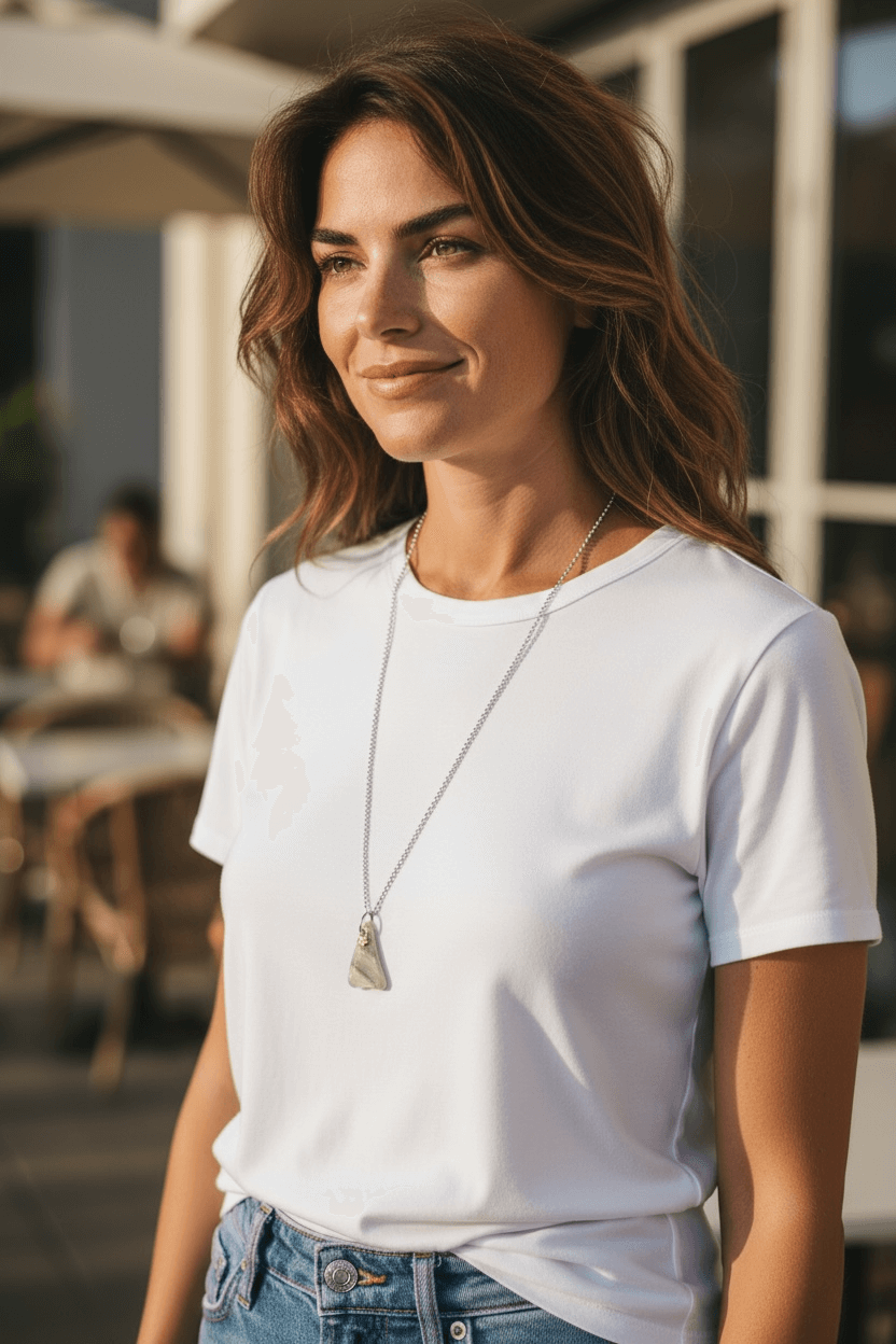 Silverhalsband med strandglas Strand-1