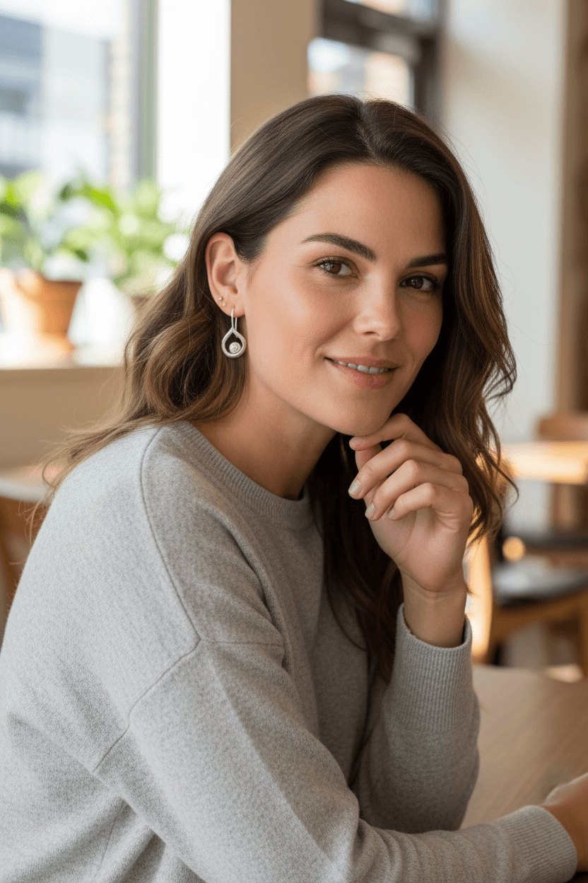 Silverörhängen med vattendroppe och ammonit