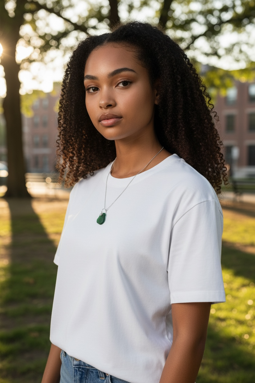 Silverhalsband med strandglas Strand-3