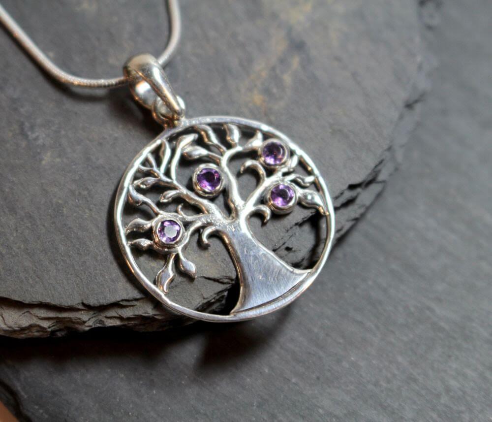 Silverhalsband Tree of Life ametist