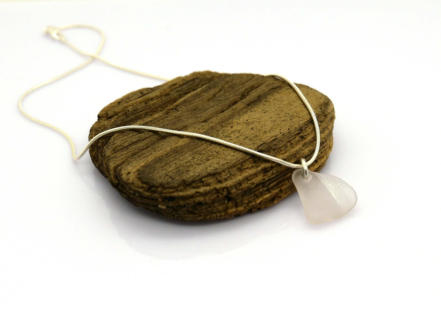 Silverhalsband med strandglas Light Pink