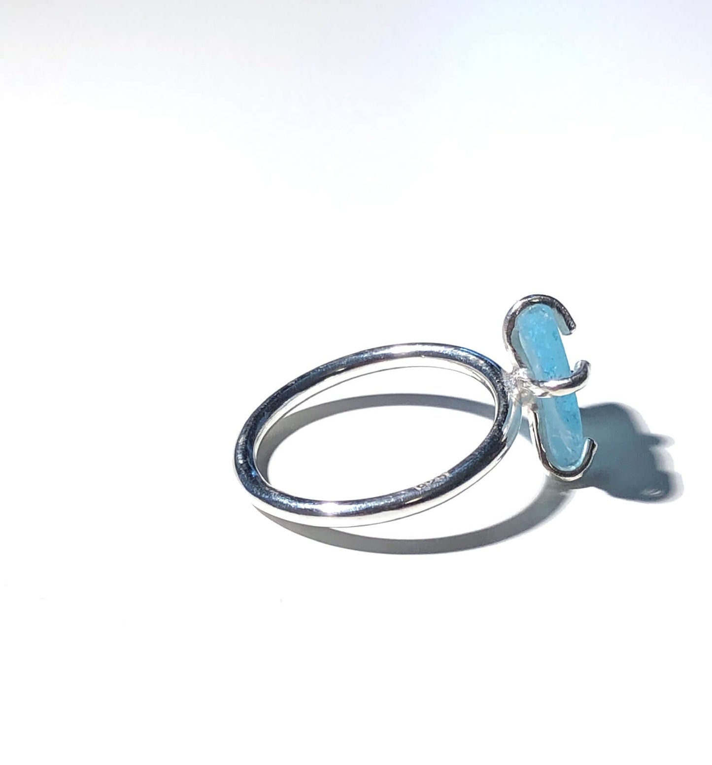 Silverring med strandglas Aqua