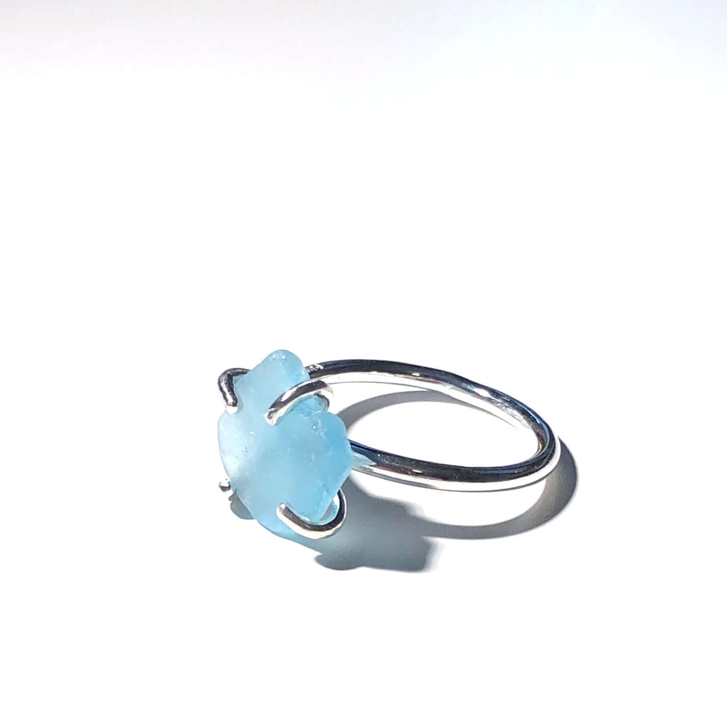 Silverring med strandglas Aqua