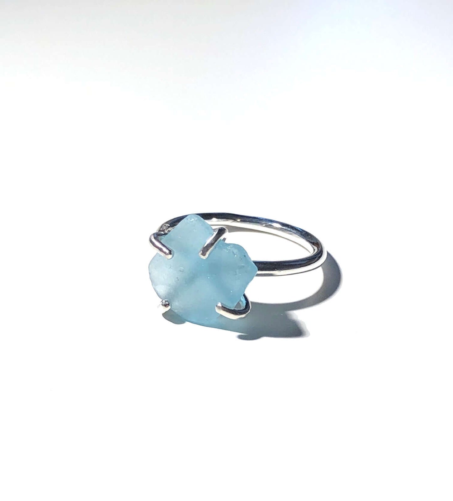 Silverring med strandglas Aqua