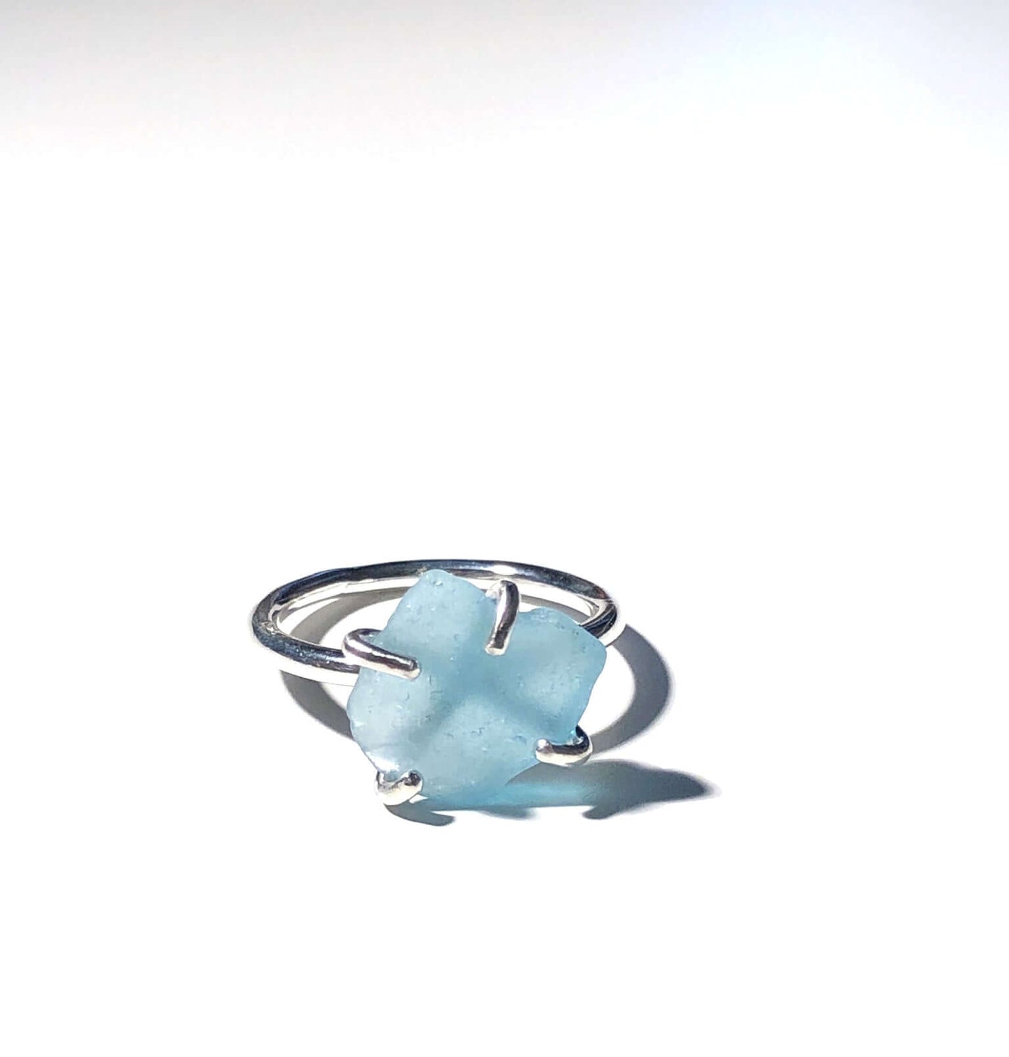 Silverring med strandglas Aqua