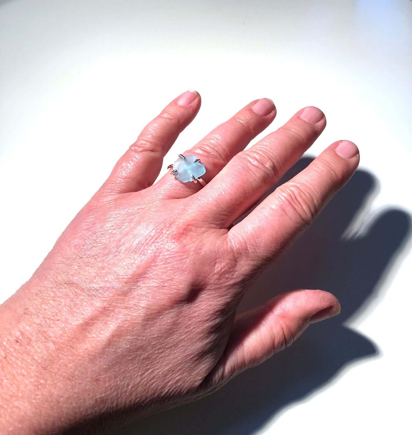 Silverring med strandglas Aqua