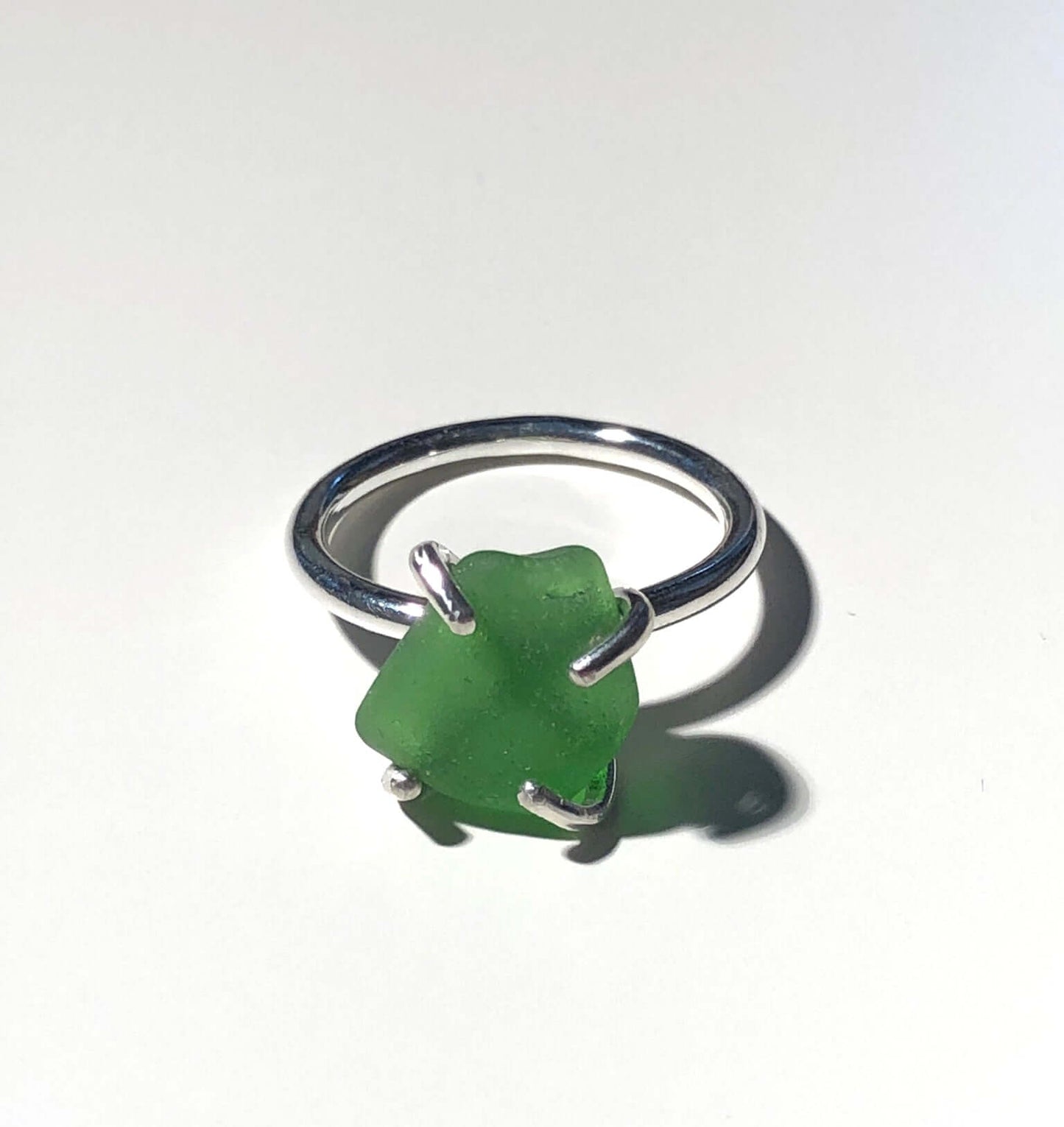 Silverring med strandglas Emerald