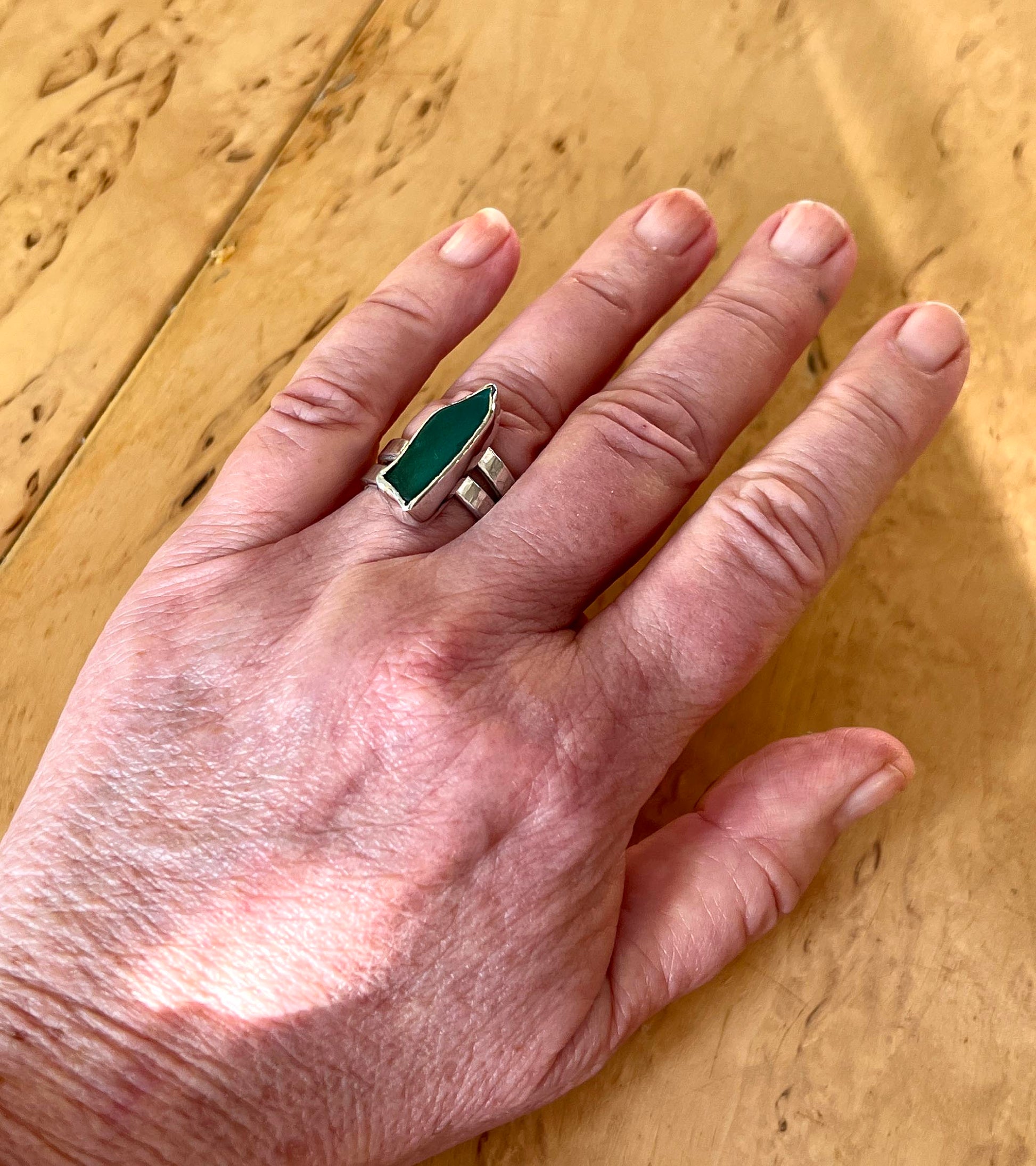 Silverring med strandglas Istapp