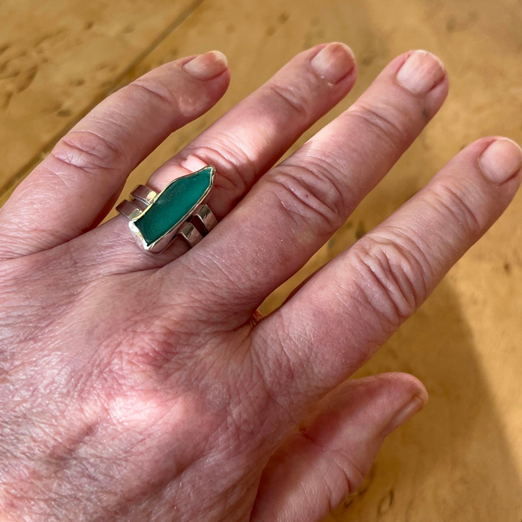 Silverring med strandglas Istapp