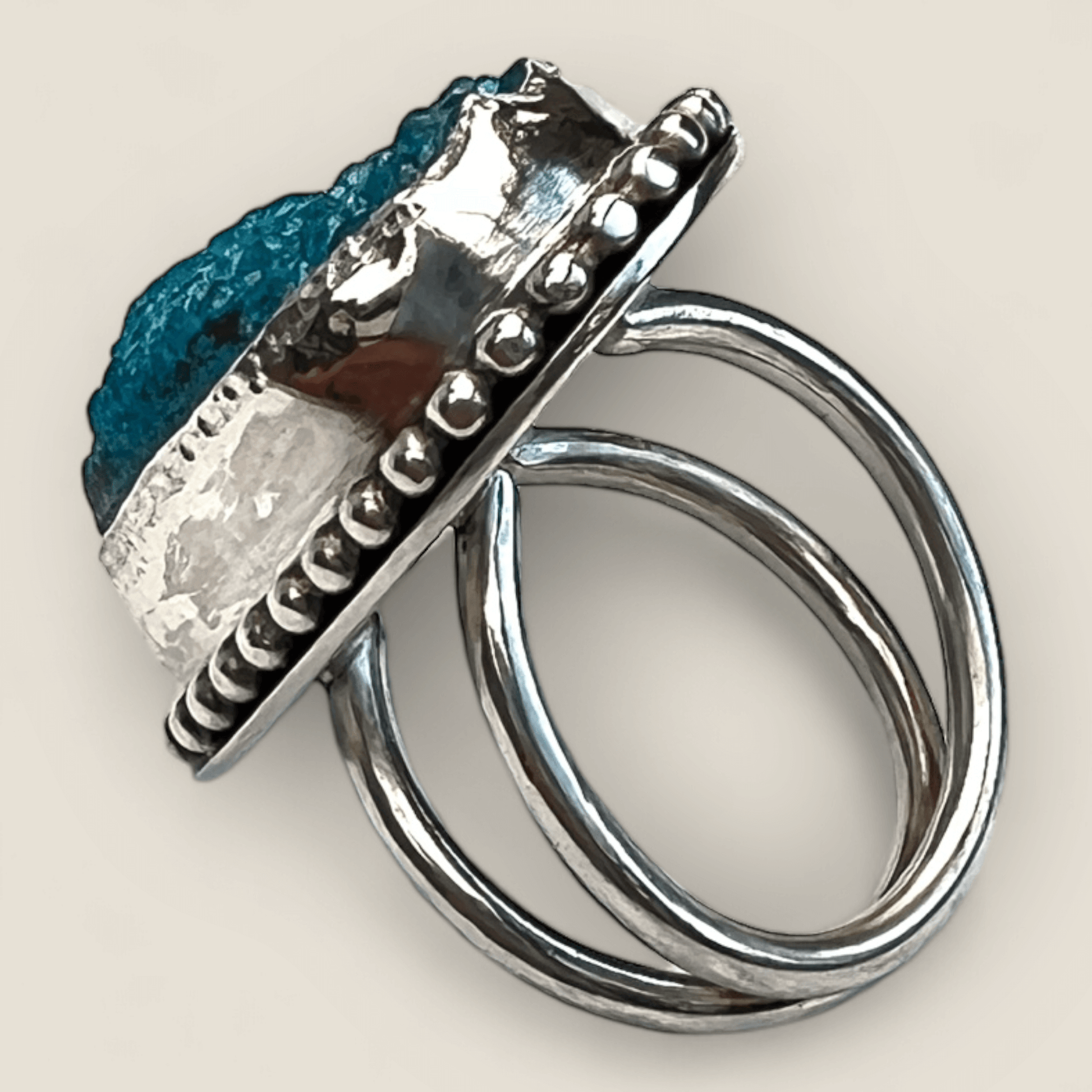 Statement-ring i silver med turkos druzy agat