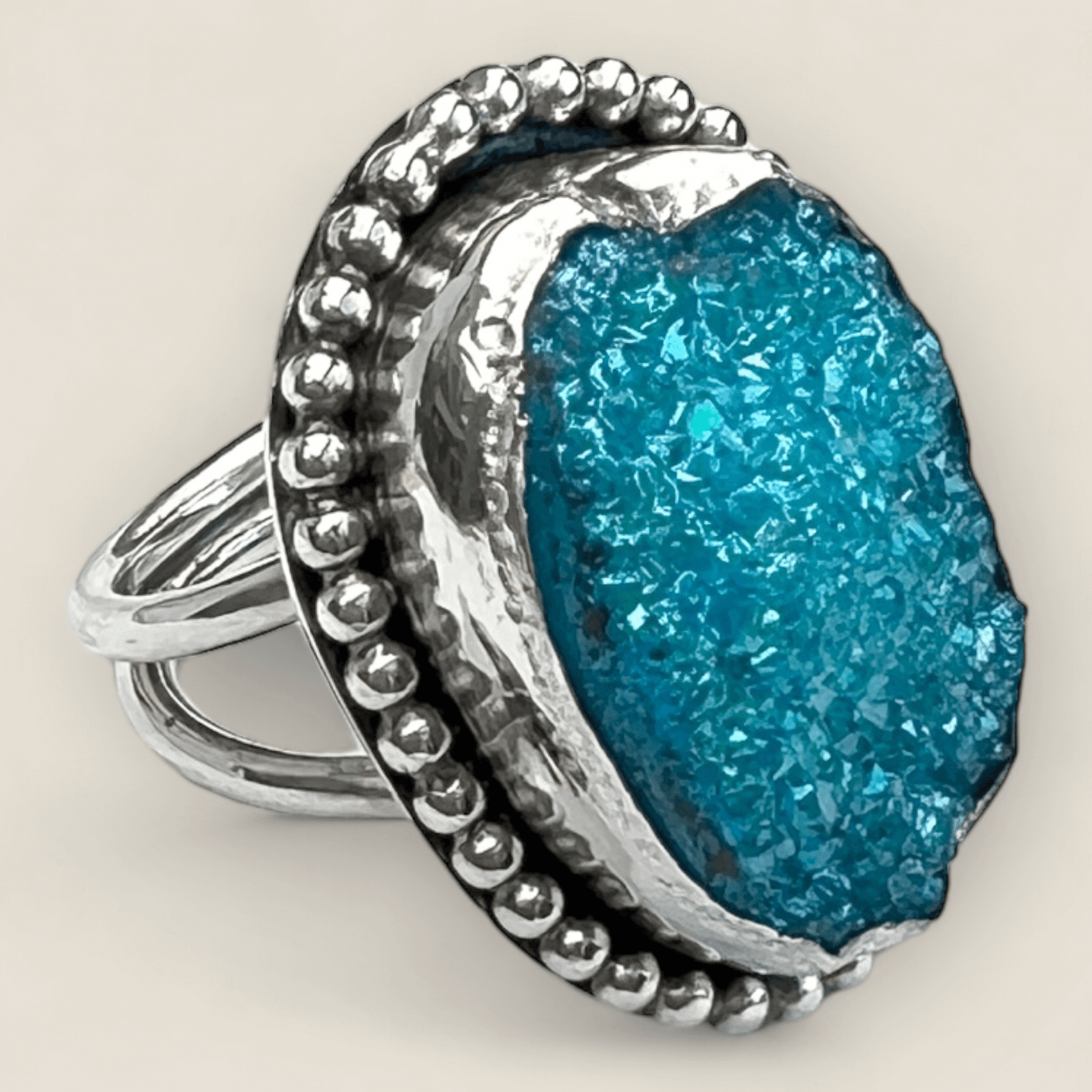Statement-ring i silver med turkos druzy agat