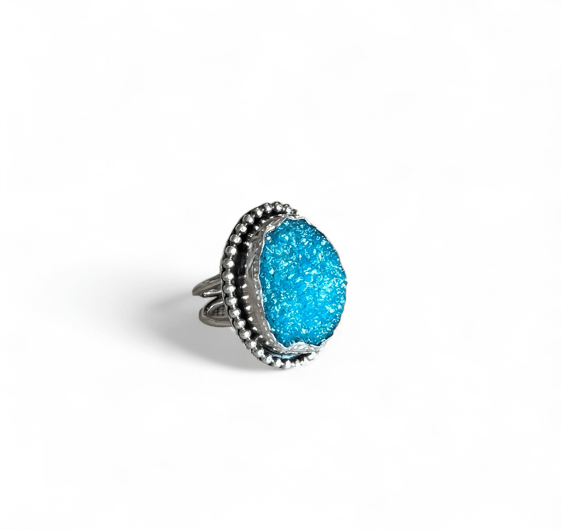 Statement-ring i silver med turkos druzy agat