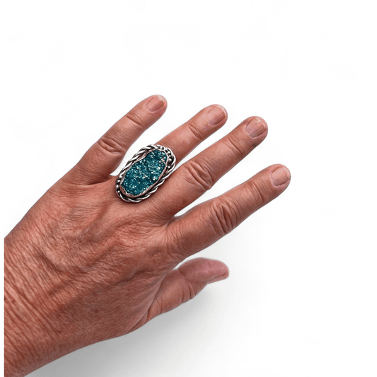 Statement-ring i silver med turkos druzy-agat