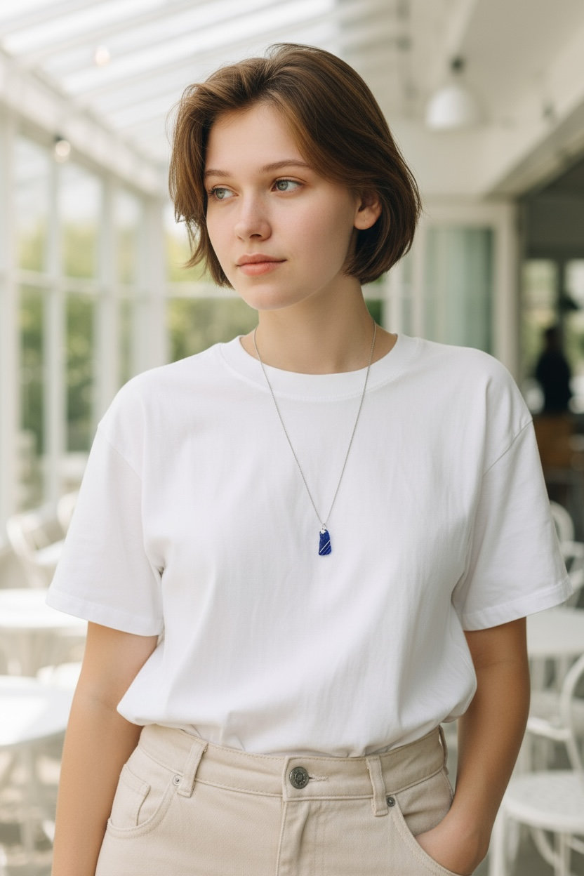 Silverhalsband med strandglas Strand-2