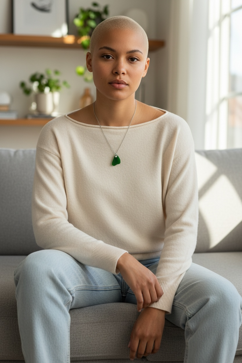 Silverhalsband med strandglas.
