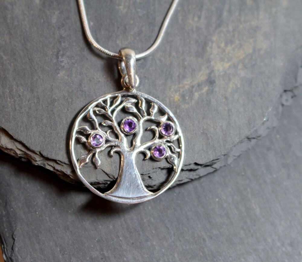 Silverhalsband Tree of Life ametist