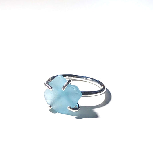 Silverring med strandglas Aqua